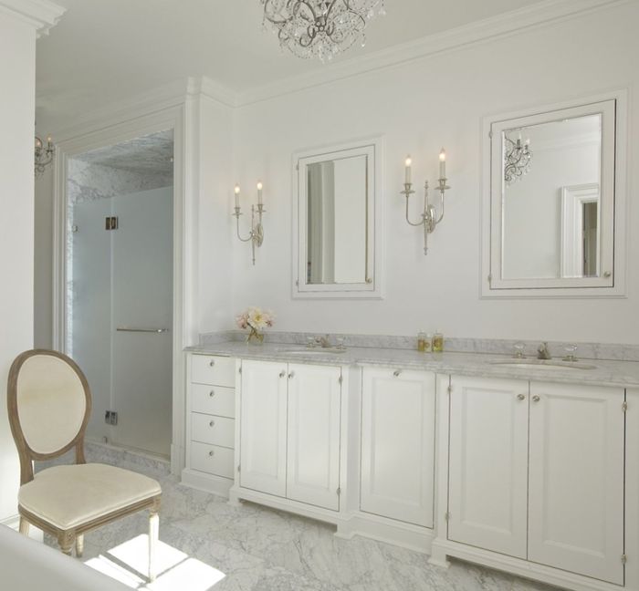 Curved Stair Residence — Primary bath in white marble